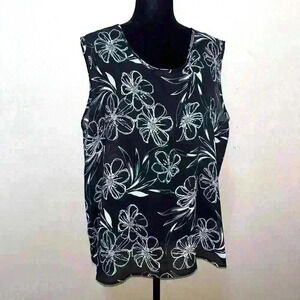 Floral Print Women's  Sheer Lightweight Sleeveless Scoop Neck Blouse 3X